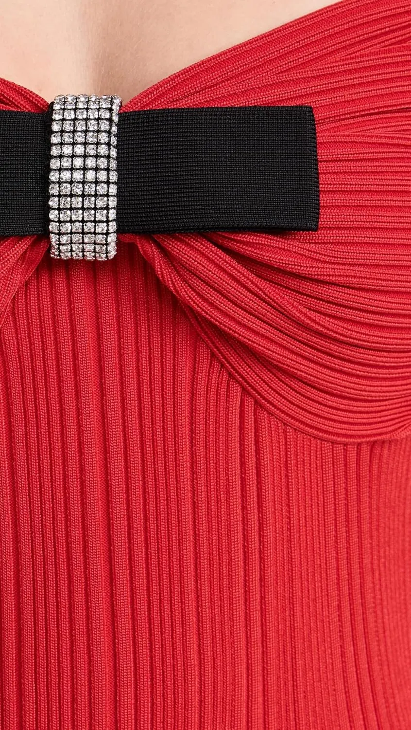 Women's Red Knit Bow Mini Dress