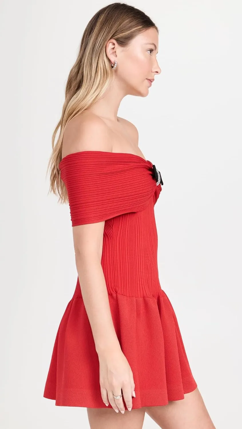Women's Red Knit Bow Mini Dress