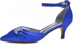 Women's Satin Wedding Shoes for Bride Pointed Toe Formal Prom Party Comfortable Ballet Crystal High Heels Closed Toe Bridal Sandals Stiletto Ankle Strap Toe Wedding Dress Shoes