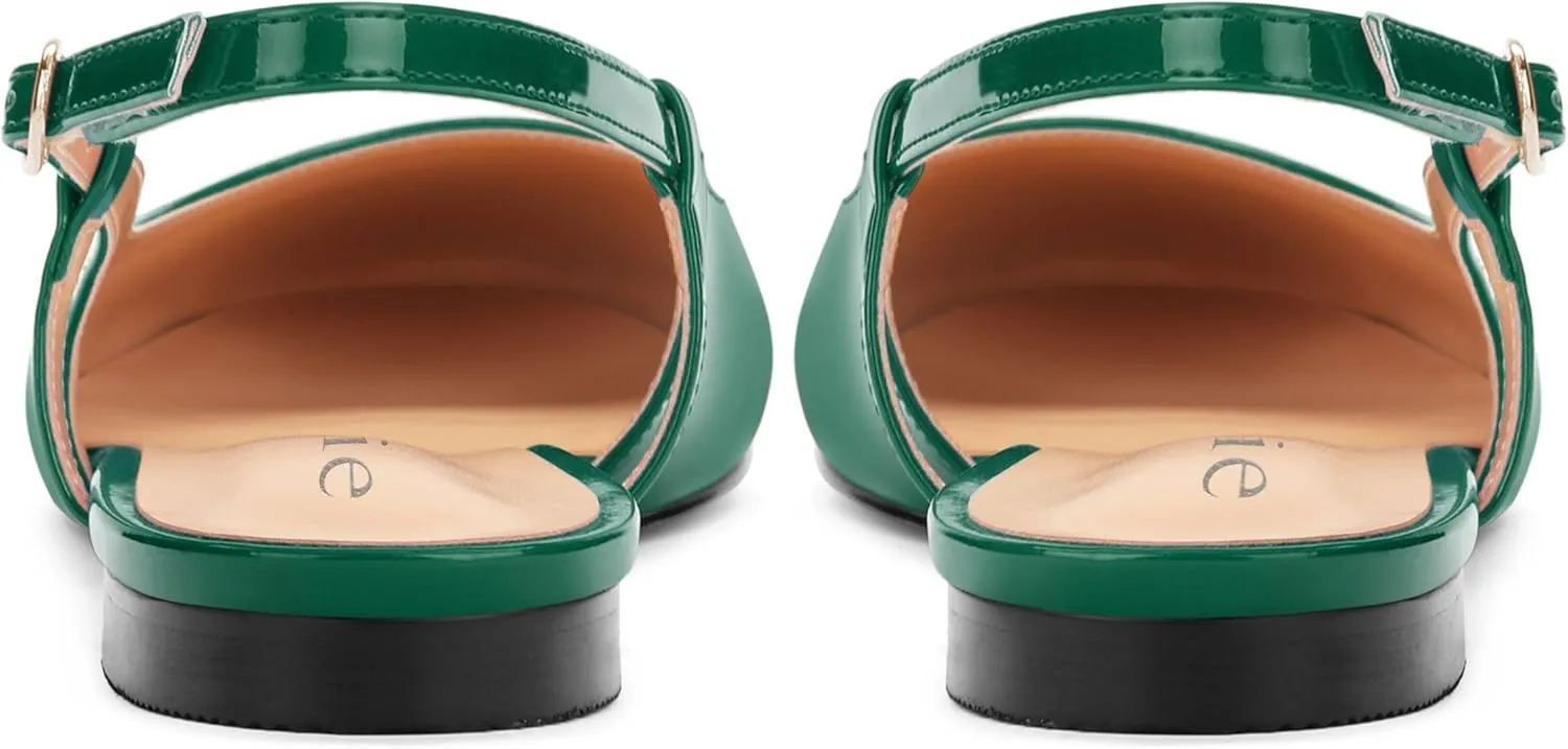 Women's Slingback Flats, Patent Leather Round Toe Ballet Flat Casual Flat Work Shoes, Low Heel Sandals Classic Dress Shoes with Buckle