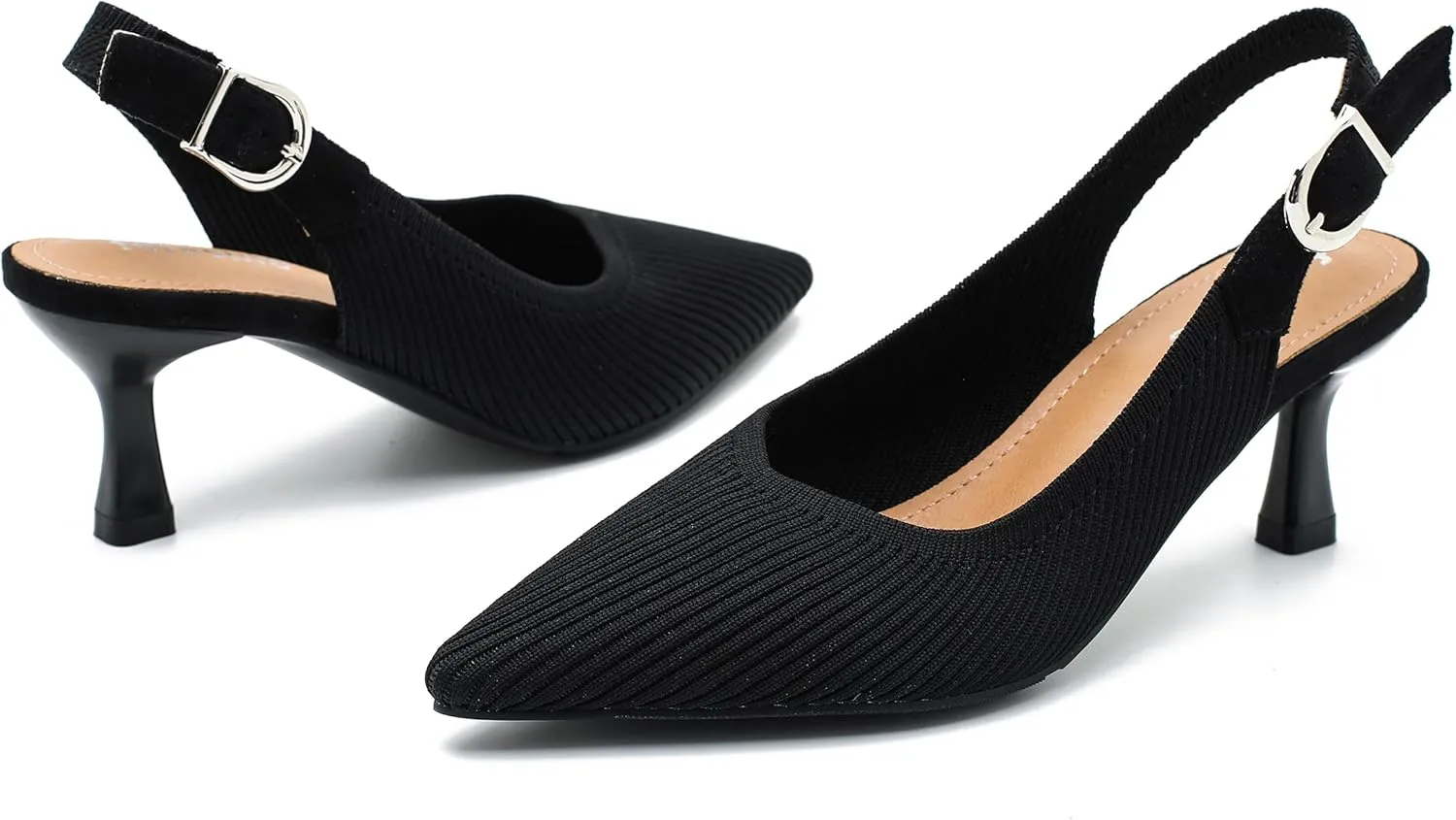 Women's Slingback Kitten Heels Pointed Toe Knit Pumps Slip On Dress Shoes