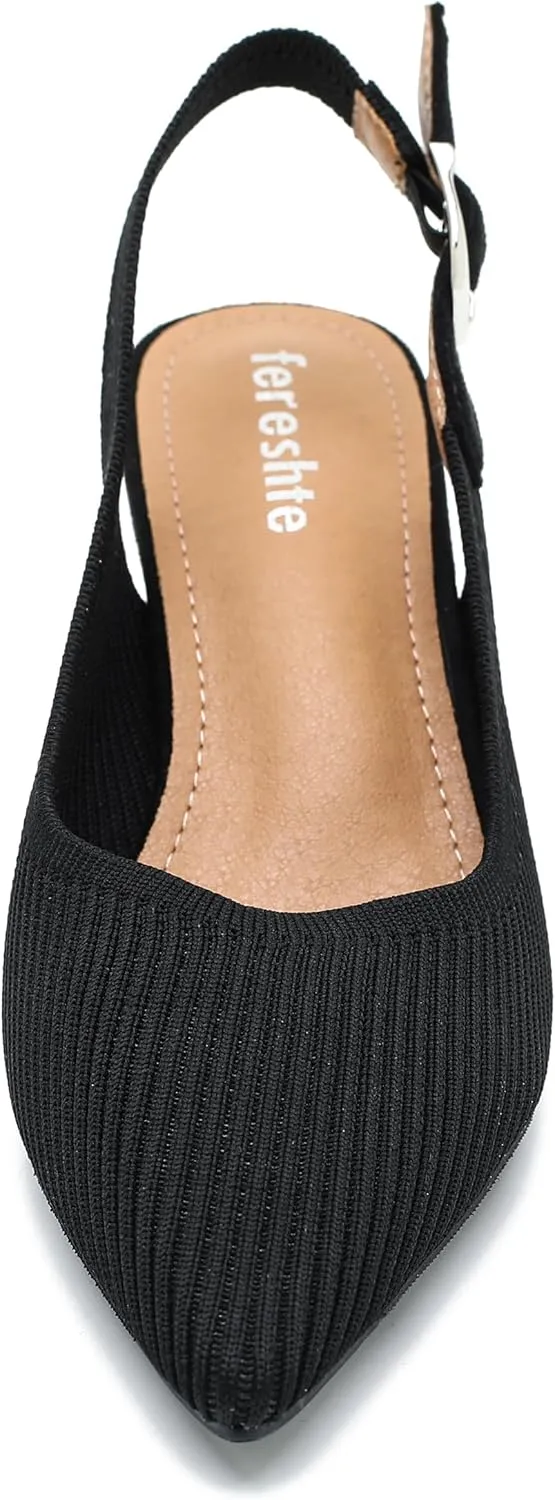 Women's Slingback Kitten Heels Pointed Toe Knit Pumps Slip On Dress Shoes
