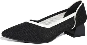 Women's Slip On Knitted Block Heels Pointed Closed Toe Low Chunky Pumps Comfortable Casual Knit Heels for Women Office Meeting Daily Dress Shoes 1.57"