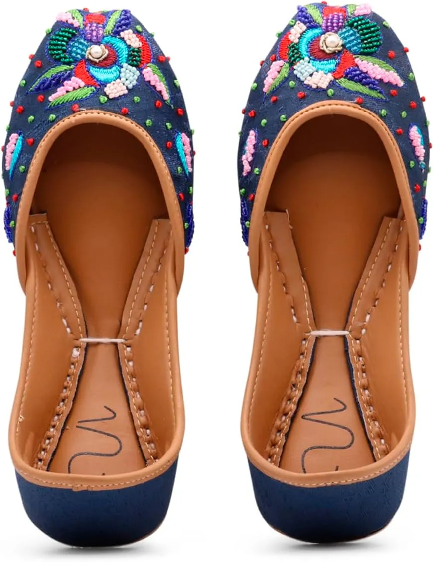Women's Slip On Traditional Handmade Khussa Bridal Mojari Punjabi Jutti Ethnic Ballet Flats