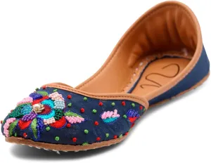 Women's Slip On Traditional Handmade Khussa Bridal Mojari Punjabi Jutti Ethnic Ballet Flats