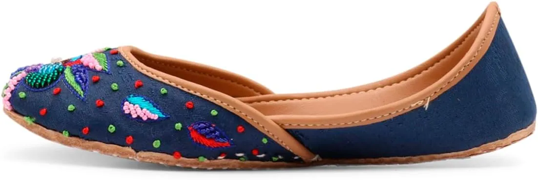 Women's Slip On Traditional Handmade Khussa Bridal Mojari Punjabi Jutti Ethnic Ballet Flats