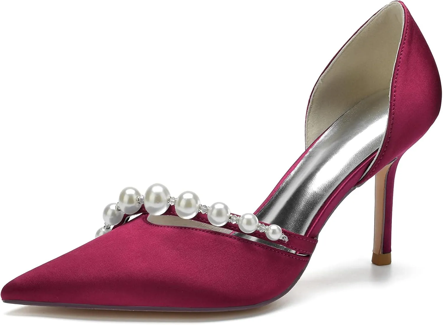 Women's Stiletto High Heel Pumps Classic Party Wedding Pointy Toe Shoes with Pearl