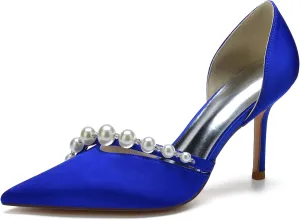 Women's Stiletto High Heel Pumps Classic Party Wedding Pointy Toe Shoes with Pearl