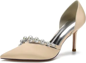 Women's Stiletto High Heel Pumps Classic Party Wedding Pointy Toe Shoes with Pearl