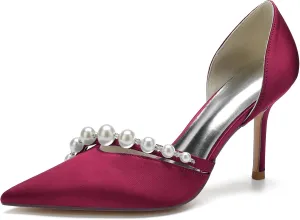 Women's Stiletto High Heel Pumps Classic Party Wedding Pointy Toe Shoes with Pearl