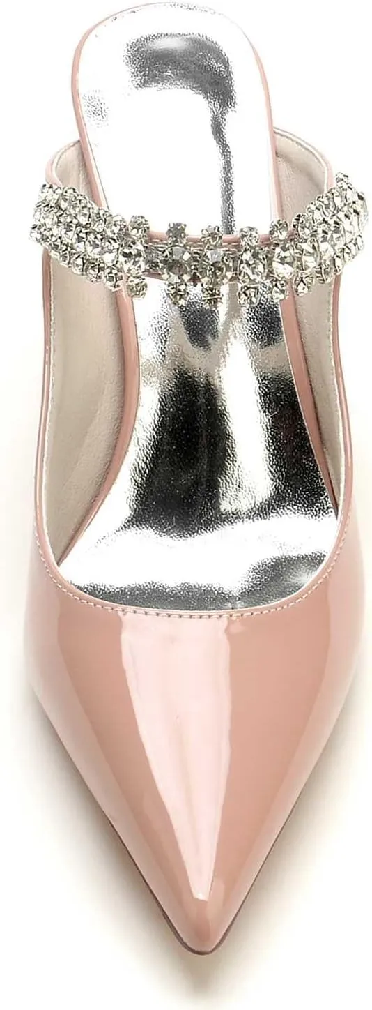 Women's Stiletto Kitten Heel Slingback Pumps with Pointed Toe and Rhinestones – 3.34-Inch Heels, Patent Leather Dress Shoes for Office
