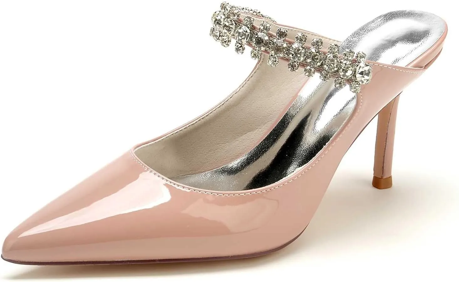 Women's Stiletto Kitten Heel Slingback Pumps with Pointed Toe and Rhinestones – 3.34-Inch Heels, Patent Leather Dress Shoes for Office