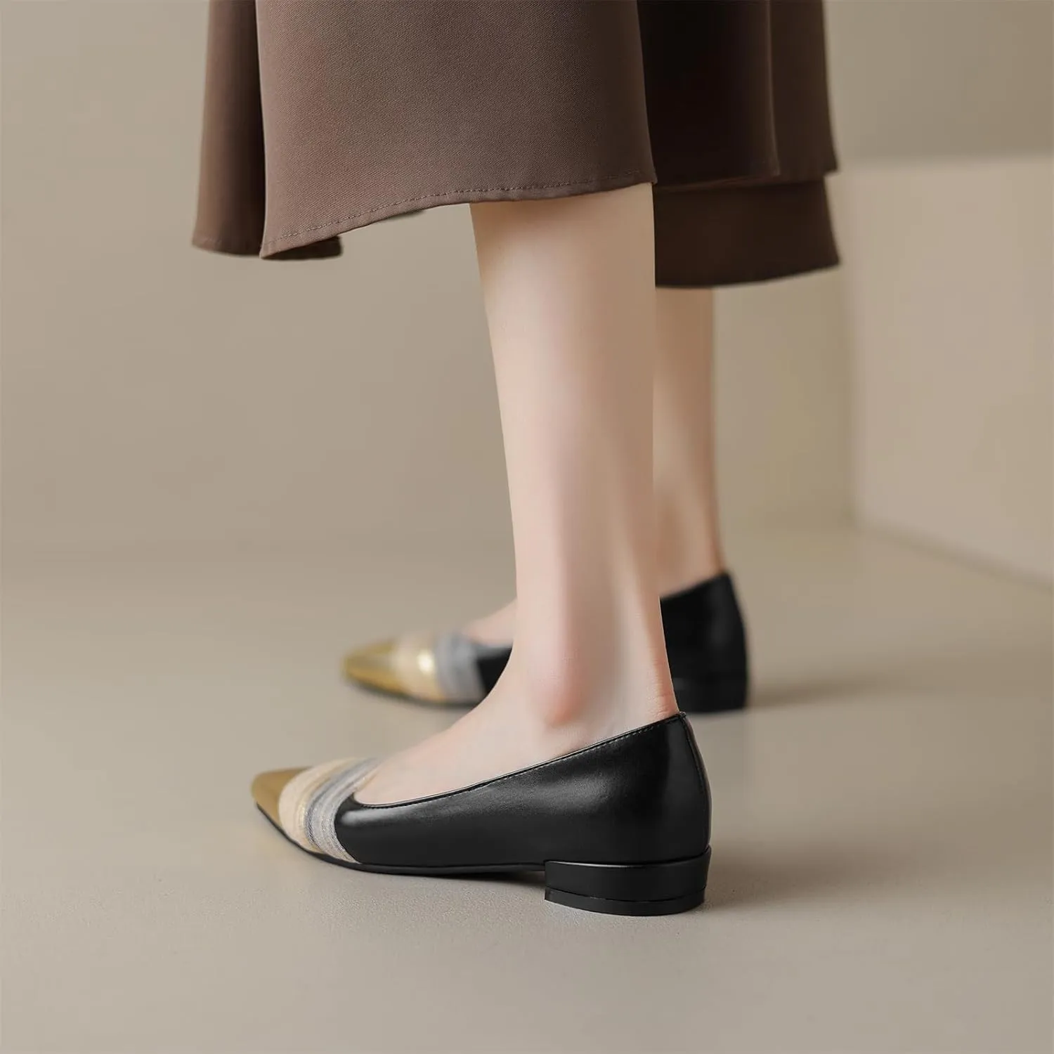 Women's Sweet Tulle Mesh Strap Cap Pointed Closed Toe Flats Pull-On Chunky Low Block Heeled Classic Work Office Church Concise Casual Comfort Dress Business Party Shopping Shoes