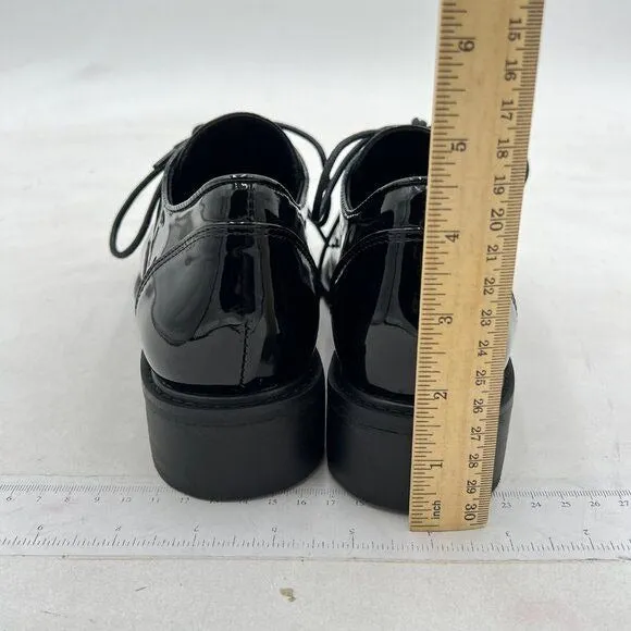 Womens Vintage Oxford Shoes Platform Lace-up Round Toe Patent Leather Black