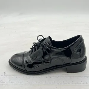 Womens Vintage Oxford Shoes Platform Lace-up Round Toe Patent Leather Black