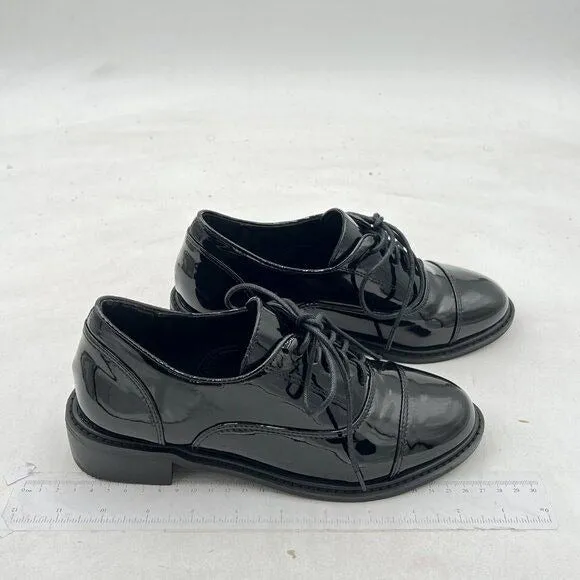 Womens Vintage Oxford Shoes Platform Lace-up Round Toe Patent Leather Black