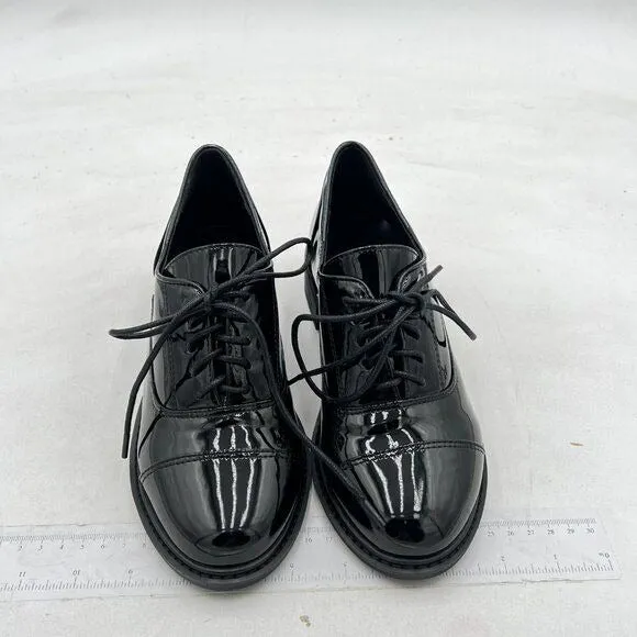 Womens Vintage Oxford Shoes Platform Lace-up Round Toe Patent Leather Black