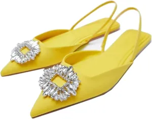YIYA Womens Rhinestone Mules and Slides Comfortable Closed Pointed Toe Slingback Flats Loafers Shoes