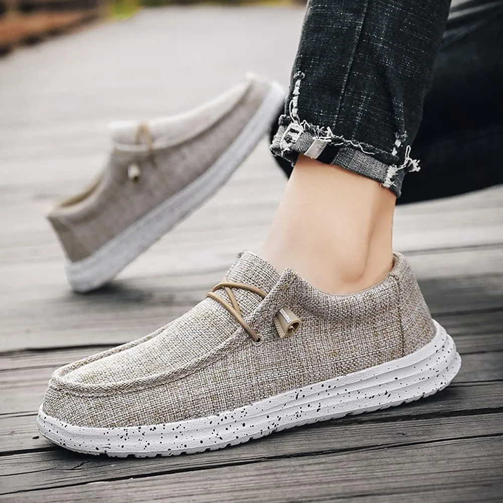 YONGJIA Men's Wally Lace Up Loafers Canvas Slip-on Comfortable Light-Weight Walking Driving Shoes