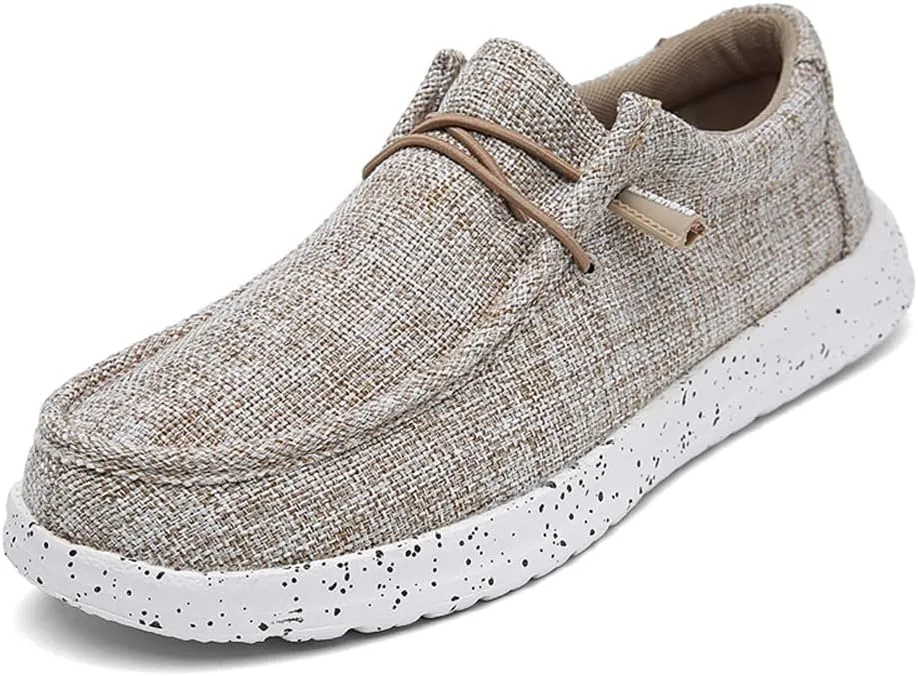 YONGJIA Men's Wally Lace Up Loafers Canvas Slip-on Comfortable Light-Weight Walking Driving Shoes