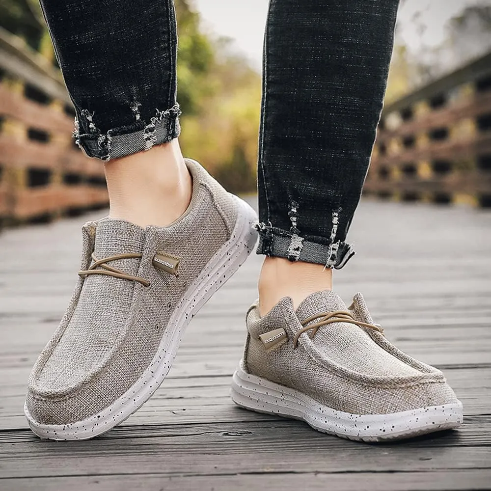 YONGJIA Men's Wally Lace Up Loafers Canvas Slip-on Comfortable Light-Weight Walking Driving Shoes