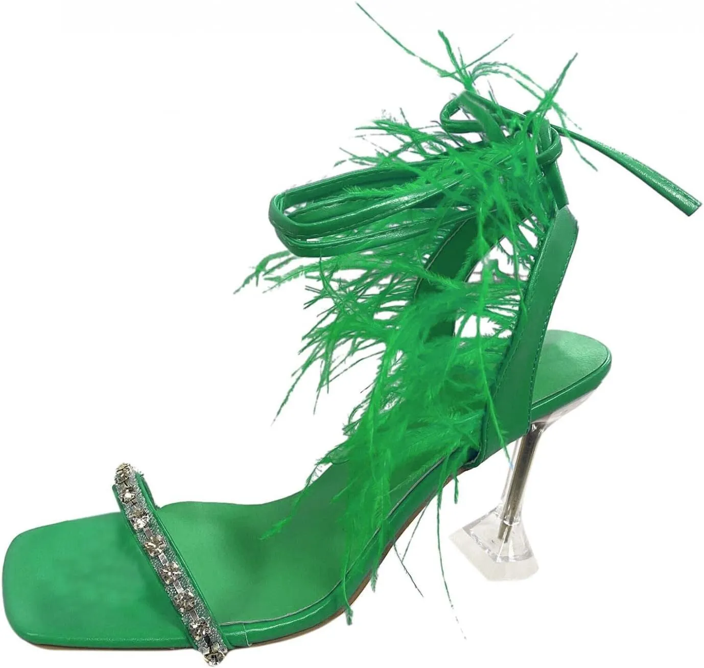 ZBYY Women's Fringe High Heel Sandals Square Toe Stiletto Tassels Sandals Ladies Strappy High Heeled Dress Party Sandals