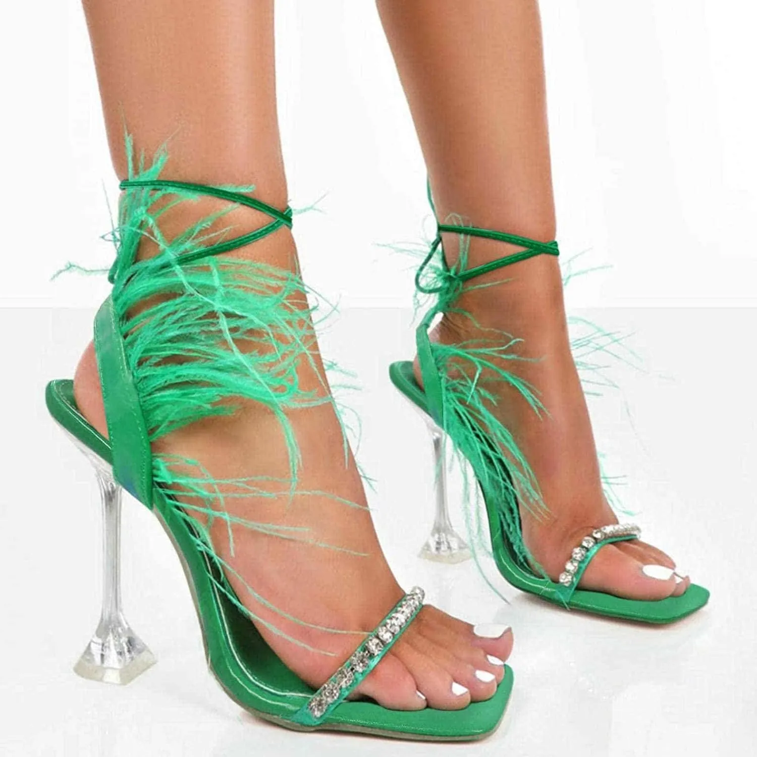 ZBYY Women's Fringe High Heel Sandals Square Toe Stiletto Tassels Sandals Ladies Strappy High Heeled Dress Party Sandals