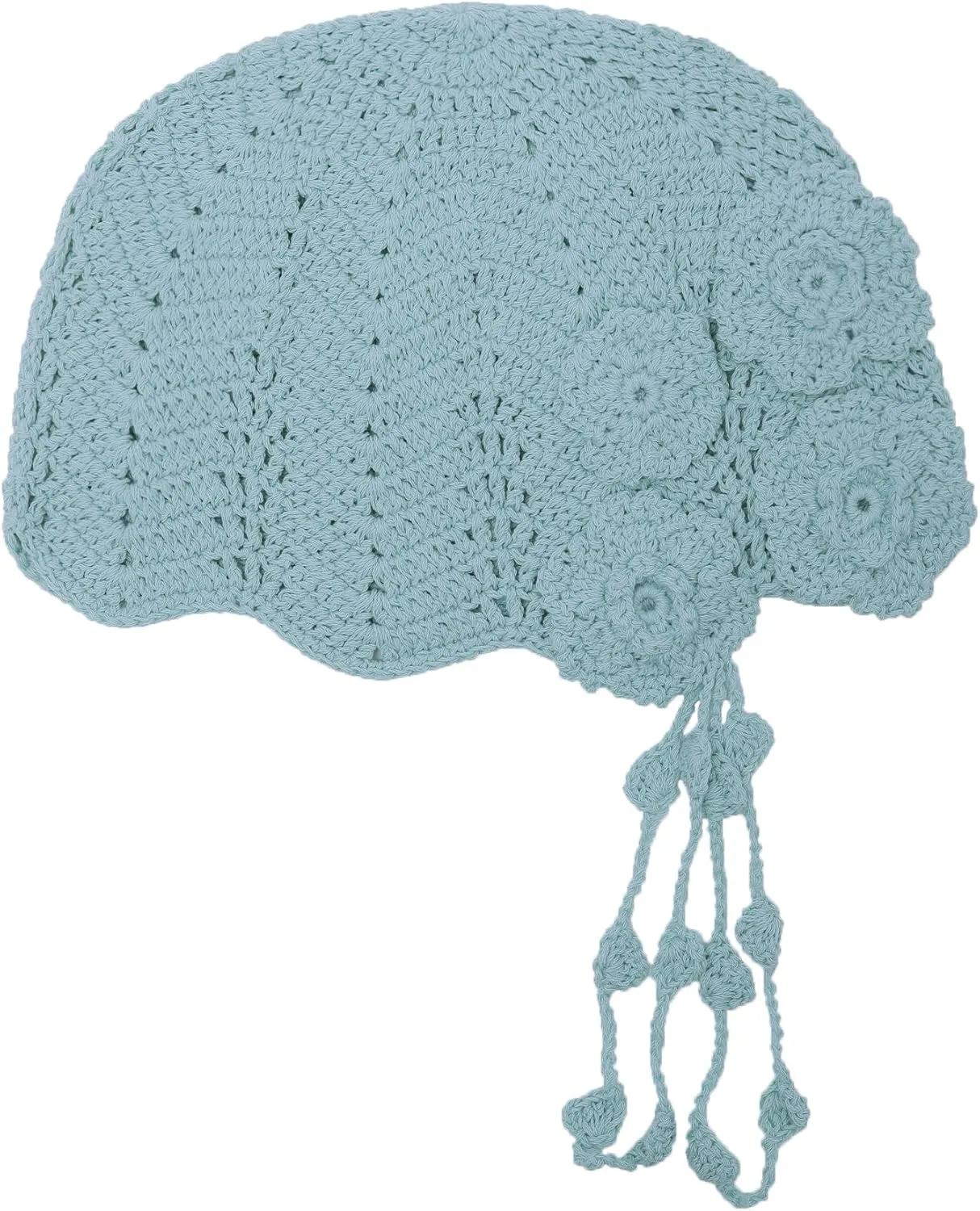 ZLYC Women Cotton Crochet Skull Cap Handmade Knit Cutout Floral Beanie Hat
