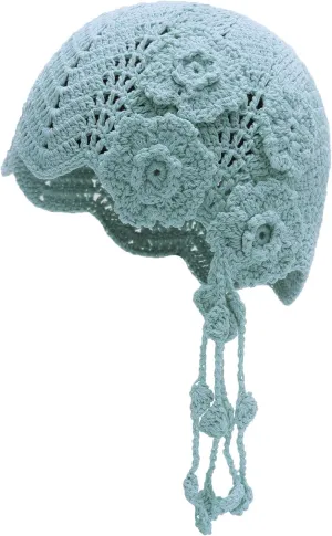 ZLYC Women Cotton Crochet Skull Cap Handmade Knit Cutout Floral Beanie Hat