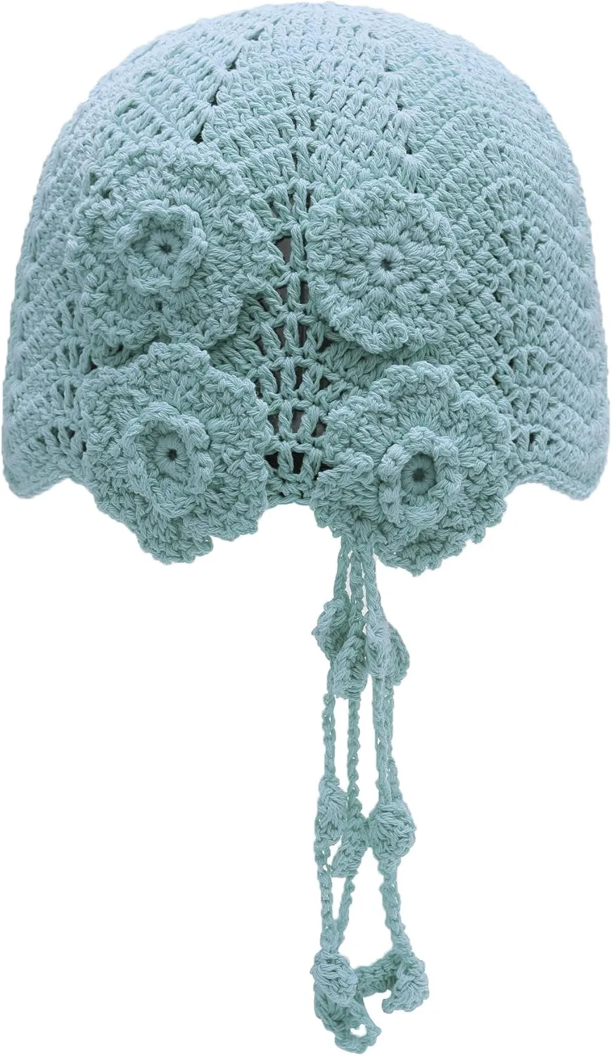 ZLYC Women Cotton Crochet Skull Cap Handmade Knit Cutout Floral Beanie Hat